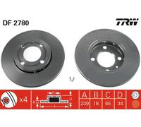 2er Set Bremsscheiben TRW Automotive DF2780 SEAT 6N0 615 301 C 6N0 615 301 F