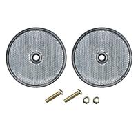 2er Set Reflektor Rund Weiß 70mm ø Rückstrahler Katzenauge Pkw Anhänger E-Prüfzeichen mit Schrauben