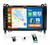 2G+64G CAMECHO Android 15 Autoradio für Mercedes Benz B200 W245 W169 W639 Vito Viano Sprinter mit Navi Carplay Android Auto Wireless, Double Din mit 9" Bildschirm RDS/FM/EQ Bluetooth +Rückfahrkamera