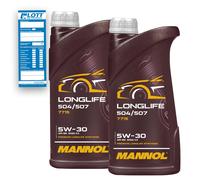 2x 1L Mannol Longlife Öl 5W30 Motoröl API SN VW 504.00 507.00 BMW LL-04