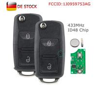 2X 433MHz Funk Schlüssel 2 Tasten für VW Bora Golf 4 T4 T5 Polo Seat 1J0959753AG