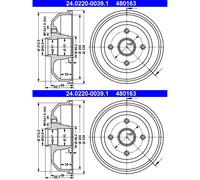 ATE Bremstrommel hinten rechts links für VAUXHALL OPEL 24.0220-0039.1
