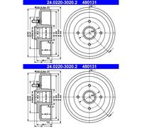 2X ATE 203,0mm BREMSTROMMELN HINTEN PASSEND FÜR FORD FOCUS SSANGYONG ACTYON