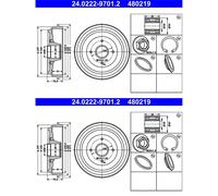 ATE Bremstrommel hinten rechts links für PEUGEOT CITROËN 24.0222-9701.2