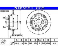 ATE Bremsscheibe 24011201511 voll 288mm 12mm für Volvo