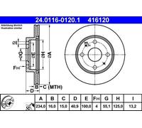 2x ATE 24.0116-0120.1 Bremsscheibe vorne für DAIHATSU