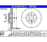 2x ATE 24.0120-0142.1 Bremsscheibe für ALFA ROMEO FIAT LANCIA