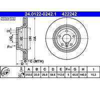 2x ATE 24.0122-0242.1 Bremsscheibe für AUDI