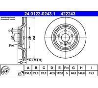 Bremsscheibe ATE 24.0122-0243.1 hinten, belüftet, hochkarbonisiert, 1 Stück