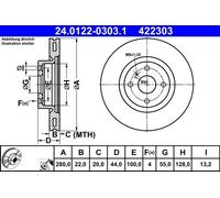 2x ATE 24.0122-0303.1 Bremsscheibe vorne für ABARTH FIAT
