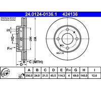2x ATE 24.0124-0136.1 Bremsscheibe für HYUNDAI KIA MITSUBISHI VOLVO