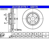 2x ATE 24.0126-0170.1 Bremsscheibe für CHRYSLER CITROËN JEEP MITSUBISHI