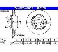 ATE Bremsscheibe 24012601851 belüftet 296mm 26mm für NISSAN RENAULT