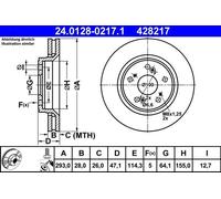 2x ATE 24.0128-0217.1 Bremsscheibe für HONDA