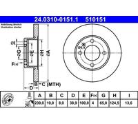 2x ATE 24.0310-0151.1 Bremsscheibe für AUDI SEAT VW