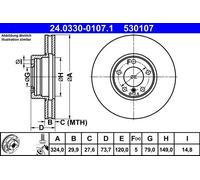 ATE Bremsscheibe Power Disc 24.0330-0107.1 für BMW belüftet 324 mm 30 mm Vorderachse 1 Stück