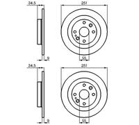 2X BOSCH BREMSSCHEIBEN 250,5mm VOLL HINTEN PASSEND FÜR MAZDA 323 MX-3 MX-5