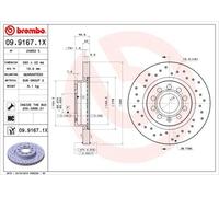 Bremsscheibe BREMBO 09.9167.1X, vorne, gelocht, belüftet, perforiert, 1 Stück