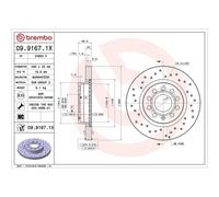 Bremsscheibe BREMBO 09.9167.1X, vorne, gelocht, belüftet, perforiert, 1 Stück