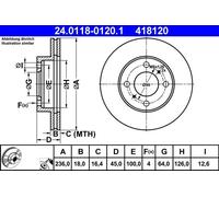 2x Bremsscheibe belüftet 24.0118-0120.1 ATE für MITSUBISHI PROTON