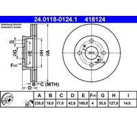 ATE Bremsscheibe 24011801241 belüftet 238mm 18mm für TOYOTA