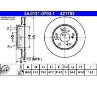 2x Bremsscheibe belüftet 24.0121-0702.1 ATE für HONDA CIVIC VII Hatchback CR-Z