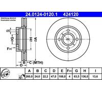 2x Bremsscheibe belüftet 24.0124-0120.1 ATE für FORD MONDEO I MONDEO I Turnier