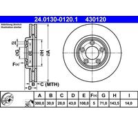 2x Bremsscheibe belüftet 24.0130-0120.1 ATE für JAGUAR S-TYPE II