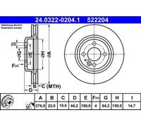 2x Bremsscheibe belüftet 24.0322-0204.1 ATE für MINI MINI MINI Cabriolet