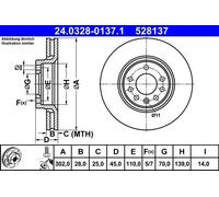 ATE Bremsscheibe 24032801371 belüftet 302mm 28mm für Vaughall SAAB