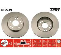 2x Bremsscheibe belüftet DF2749 TRW für MERCEDES-BENZ E-KLASSE Cabriolet