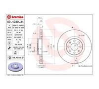 2x Bremsscheibe BREMBO 09.4939.31 passend für FIAT OPEL VAUXHALL