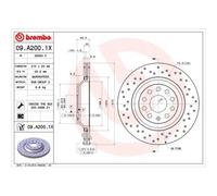 2x Brembo Bremsscheibe belüftet gelocht hinten [Hersteller-Nr. 09.A200.1X] für Skoda, Cupra, Audi, Chrysler, VW, Seat