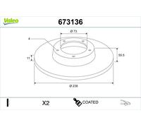 2x Bremsscheibe COATED VALEO 673136 für OPEL VECTRA J89 ASTRA CC T92 KADETT T85