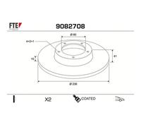 2x Bremsscheibe FTE 9082708 passend für BEDFORD OPEL VAUXHALL