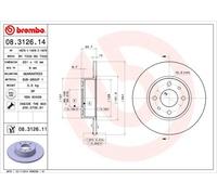 Bremsscheibe BREMBO 08.3126.11, hinten, voll, 1 Stück