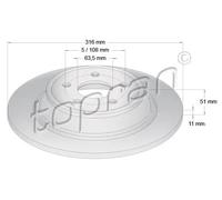 2x Bremsscheibe Hinterachse voll 305 101 TOPRAN für FORD S-MAX GALAXY III