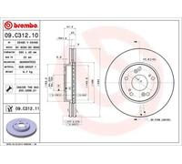 2x Bremsscheibe innenbelüftet 09.C312.11 BREMBO für HONDA CIVIC IX
