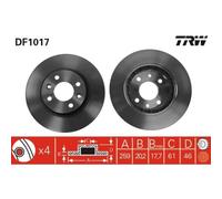 2x Bremsscheibe TRW DF1017 passend für RENAULT