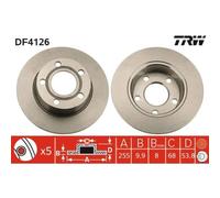 2x Bremsscheibe TRW DF4126 passend für AUDI