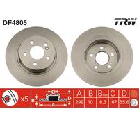 TRW Bremsscheibe df4805 voll 300mm 10mm für Mercedes