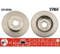 TRW Bremsscheibe df4906 belüftet 255mm 22mm für TOYOTA