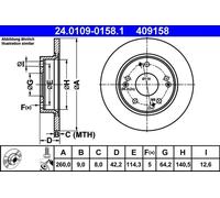 2x Bremsscheibe voll 24.0109-0158.1 ATE für HONDA CIVIC VIII Stufenheck