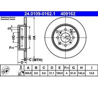 2x Bremsscheibe voll 24.0109-0162.1 ATE für HONDA JAZZ III INSIGHT