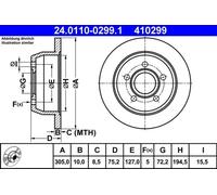 2x Bremsscheibe voll 24.0110-0299.1 ATE für JEEP GRAND CHEROKEE II