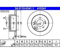ATE Bremsscheibe 24011003411 Voll 275mm 10mm für KIA