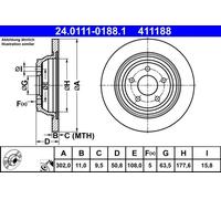 2x Bremsscheibe voll 24.0111-0188.1 ATE für FORD S-MAX GALAXY III