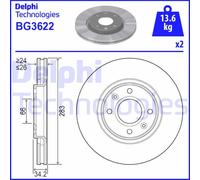 Original DELPHI KFZ Ersatzteil BG3622 TARCZA HAM. P 307 283MM 1SZT