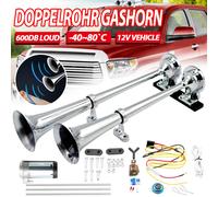 2X Fanfare Hupe Druckluft Horn Nebelhorn Chrom mit Kompressor 12V 600dB PKW LKW