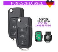 2X FUNK SCHLÜSSEL 434Mhz 1K0959753G PLATINE ID48 FÜR VW GOLF TOURAN SEAT SKODA